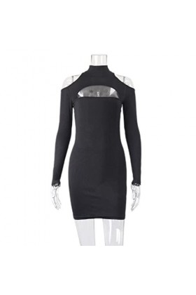 CHOUBAGUAI Sexy Découpe Creux Col Haut Robe Fourreau Femmes Épaule Froide À Manches Longues Moulante Mini Robe Party Club Str