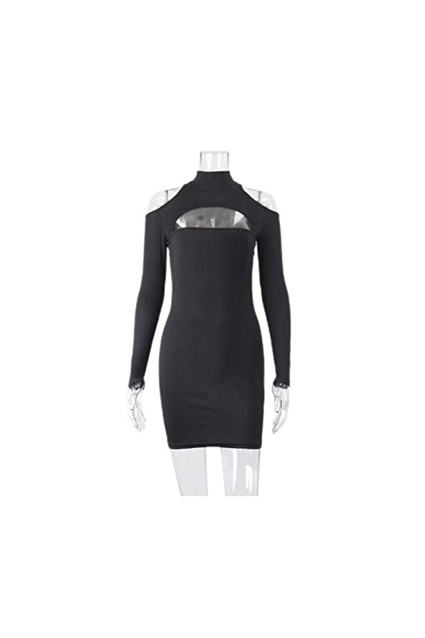 CHOUBAGUAI Sexy Découpe Creux Col Haut Robe Fourreau Femmes Épaule Froide À Manches Longues Moulante Mini Robe Party Club Str