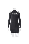 CHOUBAGUAI Sexy Découpe Creux Col Haut Robe Fourreau Femmes Épaule Froide À Manches Longues Moulante Mini Robe Party Club Str