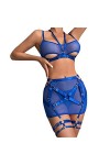Mode féminine Pure Color Bandage Mesh Splicing sous-vêtements Sexy avec des Anneaux de Jambe sous-vêtements Sexy Lingerie Fém
