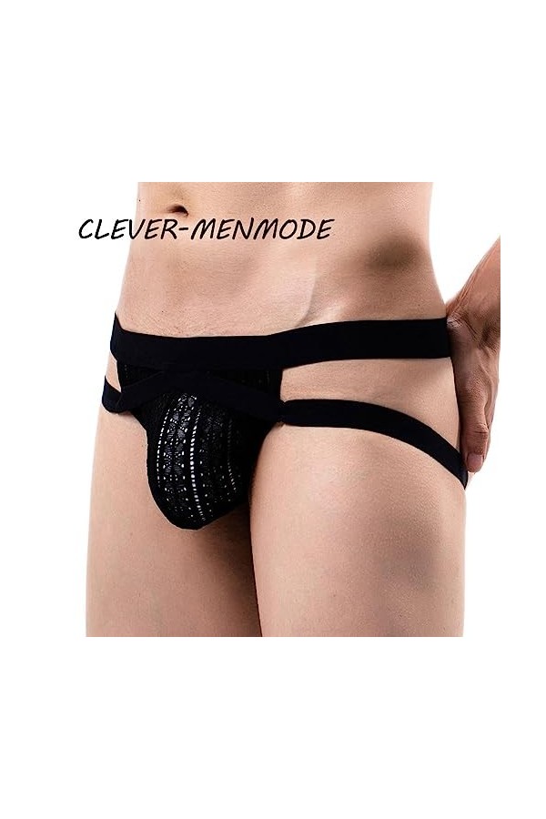 MENGQING String sexy en maille transparente pour homme - Taille basse - Noir - Taille M - 1 pièce