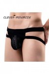 MENGQING String sexy en maille transparente pour homme - Taille basse - Noir - Taille M - 1 pièce