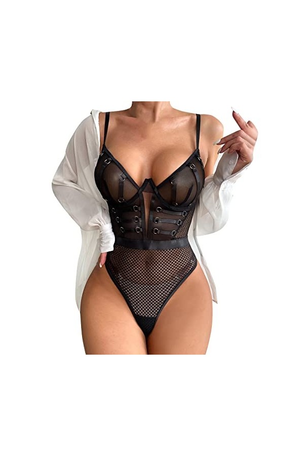 UOWEG 2023 de pêche évider chaîne en métal Ensemble de sous-vêtements Sexy Lot Lingerie Black, M 