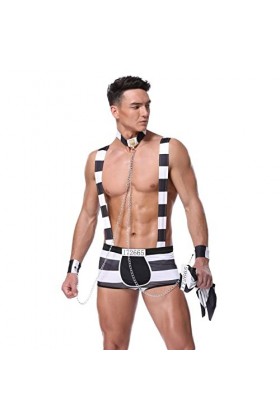 Lingerie érotique pour homme - Uniforme - Costume de médecin - Jeu de rôle - Tenue pyjama avec boxer et paire de boucles dor