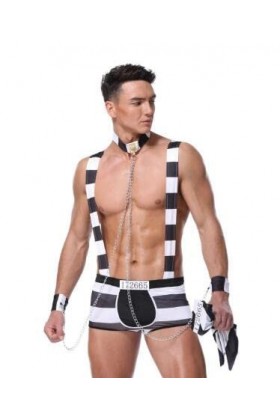 Lingerie érotique pour homme - Uniforme - Costume de médecin - Jeu de rôle - Tenue pyjama avec boxer et paire de boucles dor