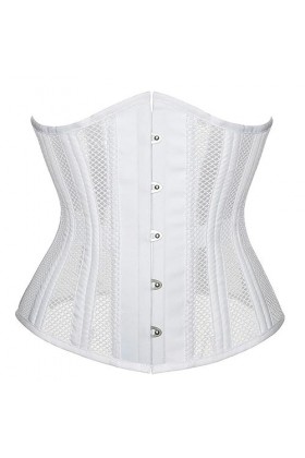 Corset taille en acier transparent en maille découpée pour femme - Costume gothique - Corset sexy pour le bas du buste - Blan