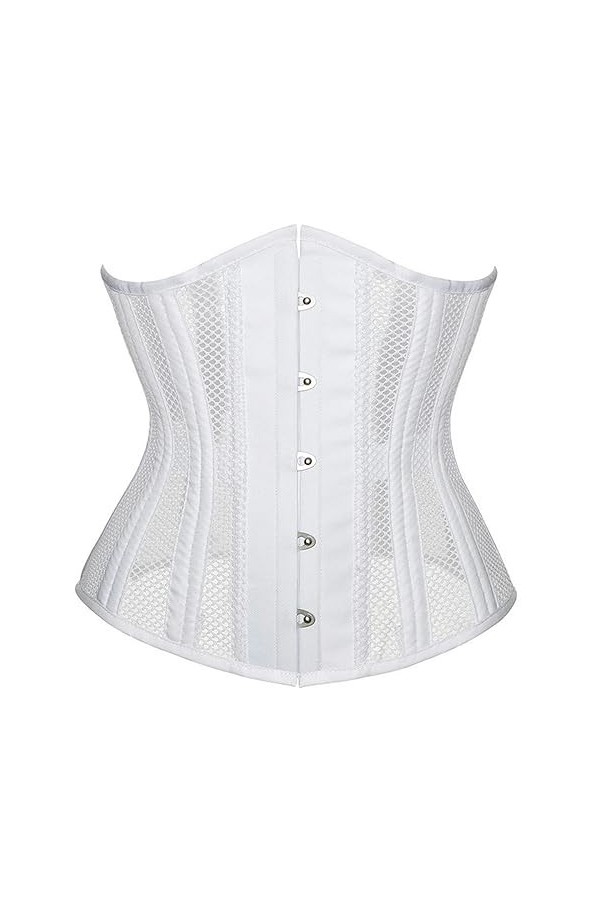 Corset taille en acier transparent en maille découpée pour femme - Costume gothique - Corset sexy pour le bas du buste - Blan