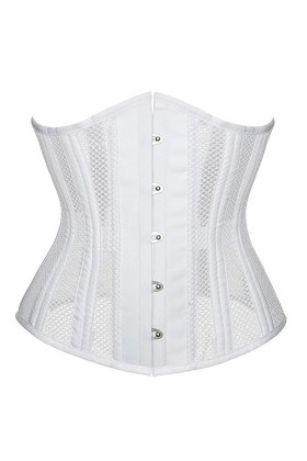 Corset taille en acier transparent en maille découpée pour femme - Costume gothique - Corset sexy pour le bas du buste - Blan