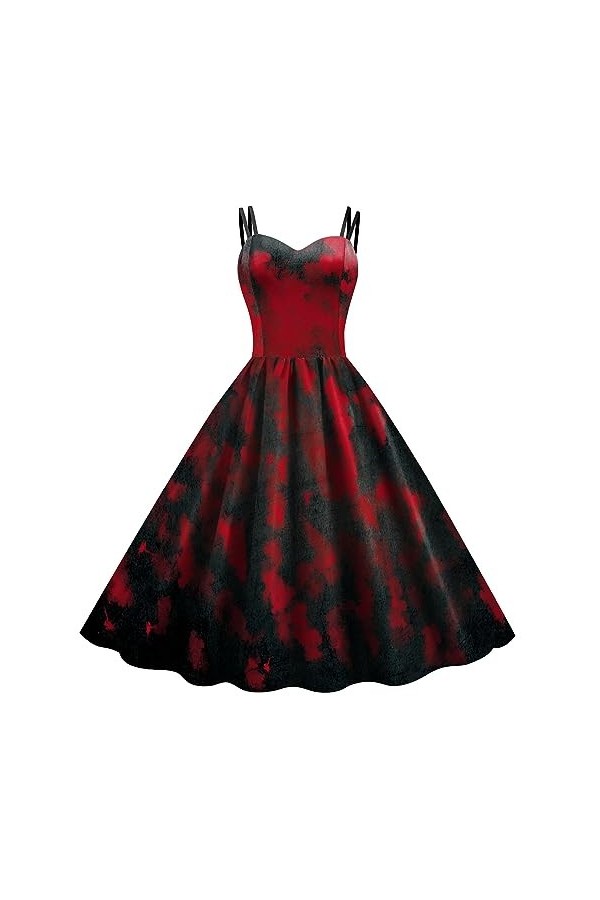 Générique Robe Camisole Sexy Imprimé Tête de Citrouille et Chauve-Souris pour Femme Costume De Cosplay Décolière Red, S 
