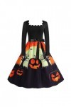 UOWEG Halloween tête de Citrouille Fleur col carré Manches Longues Impression Sexy Grande Robe trapèze Habillé Black, XL 