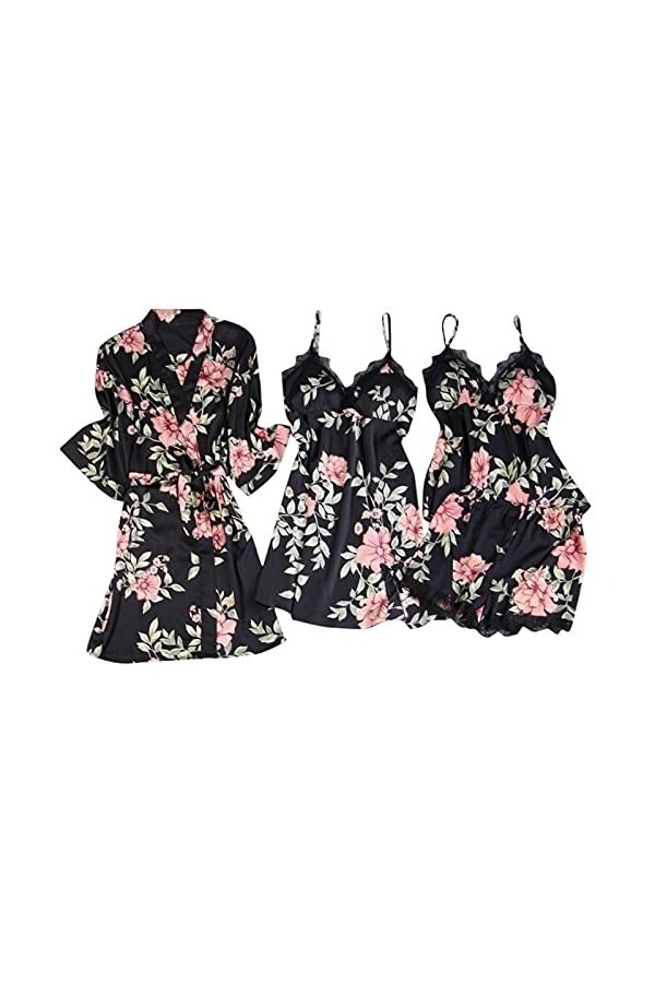 liaddkv Pyjama pour femme en soie sexy - Sans bretelles - Sans bretelles, Noir , S