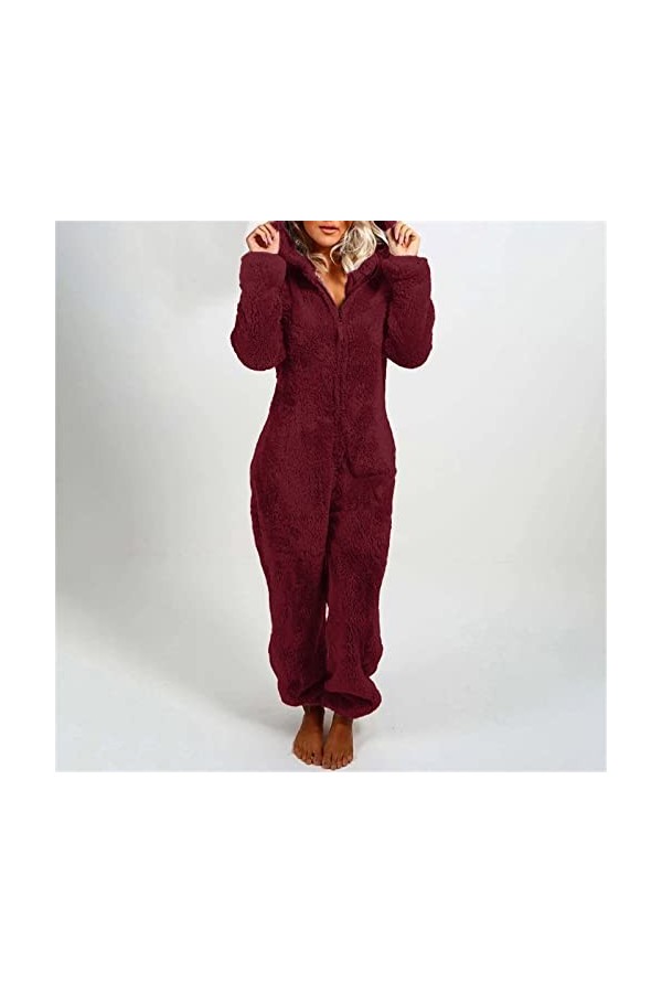 Duohropke Pyjama et pyjama pour femme - En polaire - Douce et chaude - Confortable - En peluche, Vin A., XXXXL
