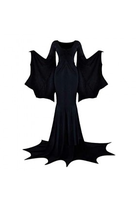 Dinnesis Costume dHalloween pour femme, chauve-souris, robe fixe, carnaval, costume de scène, robe 46 femme noël, Noir , XXL