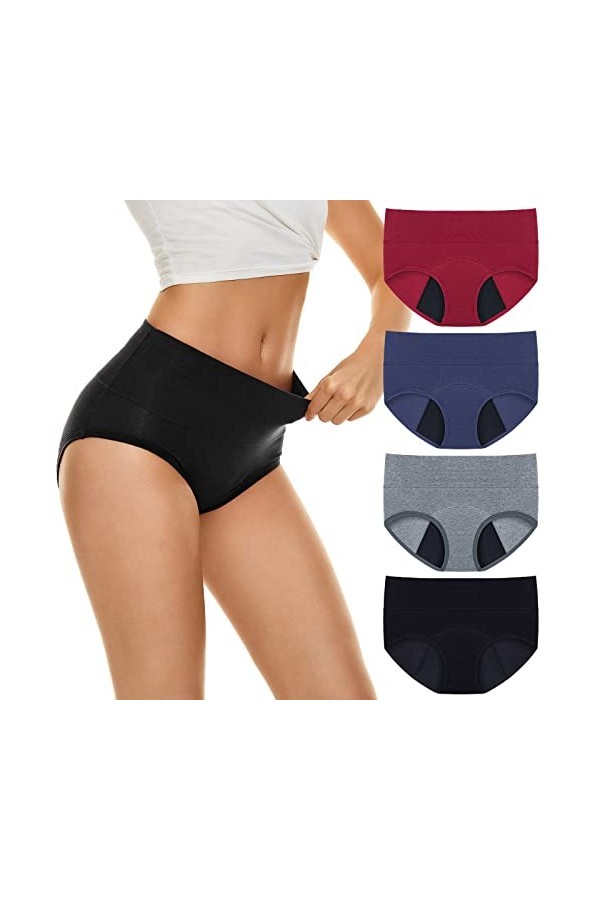 Générique Lot de 4 Culotte Femme Sexy Chic Culotte Menstruel Culotte de Regle Culotte Regles Culotte Taille Haute String Sexy