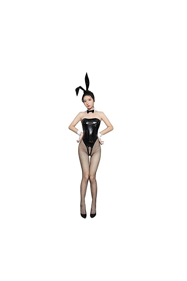 YUDATPG Costume de lapin pour femme et fille, combinaison une pièce, lingerie avec oreilles et queue, bandeau pour Halloween,