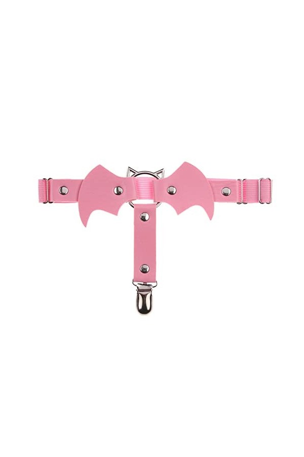 INHYLY Coeur Ailes Bowknot Jarretière Femmes En Cuir Pu Élastique Jambe Jarretelles Cuisse Harnais Punk Gothique Accessoire 