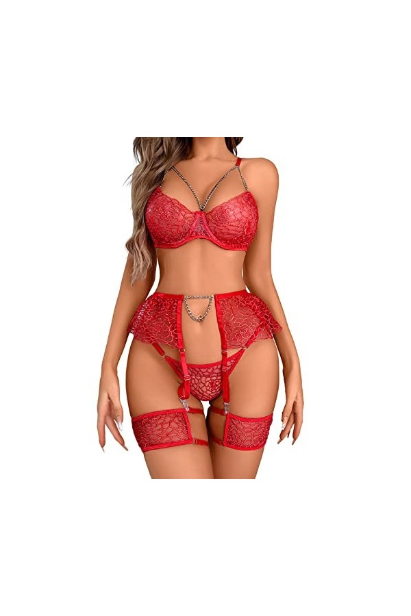 AJGRHE Lingerie Femme Sexy Ensembl Pantalon Sexy Ouvert sous-VêTements Femmes ChaîNe en MéTal Creuse Sexy Voir à Travers LEn