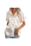 Huairdum Chemise en Satin de Soie pour Femme, Manches Courtes Décontractées en Satin de Couleur Unie, Coupe Ample pour le Bur