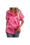 Huairdum Chemise en Satin de Soie pour Femme, Manches Courtes Décontractées en Satin de Couleur Unie, Coupe Ample pour le Bur