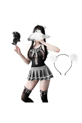 SINGUYUN Lolita – Tenue décolière sexy pour femme – Lingerie moulante en filet – Uniforme jupe plissée – Robe de costumade 