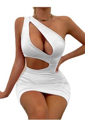 CHOUBAGUAI Femmes Sexy Une Épaule Bretelles Robe Moulante Mode Dété sans Manches Découpe Creuse Wrap Mini Robe Fourreau Club