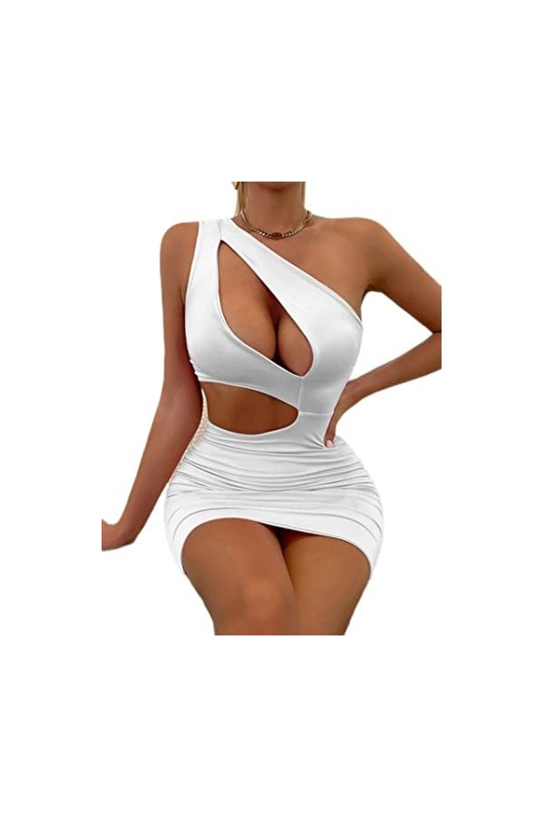 CHOUBAGUAI Femmes Sexy Une Épaule Bretelles Robe Moulante Mode Dété sans Manches Découpe Creuse Wrap Mini Robe Fourreau Club
