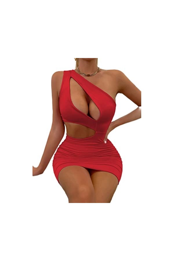 CHOUBAGUAI Femmes Sexy Une Épaule Bretelles Robe Moulante Mode Dété sans Manches Découpe Creuse Wrap Mini Robe Fourreau Club