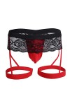 CABULE String sexy Sissy en dentelle pour homme avec pochette renforcée gay et sangle jock solide taille basse Tanga Hombre G