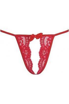 Axami String rouge ouvert avec dentelle douce et nœud, rouge, M
