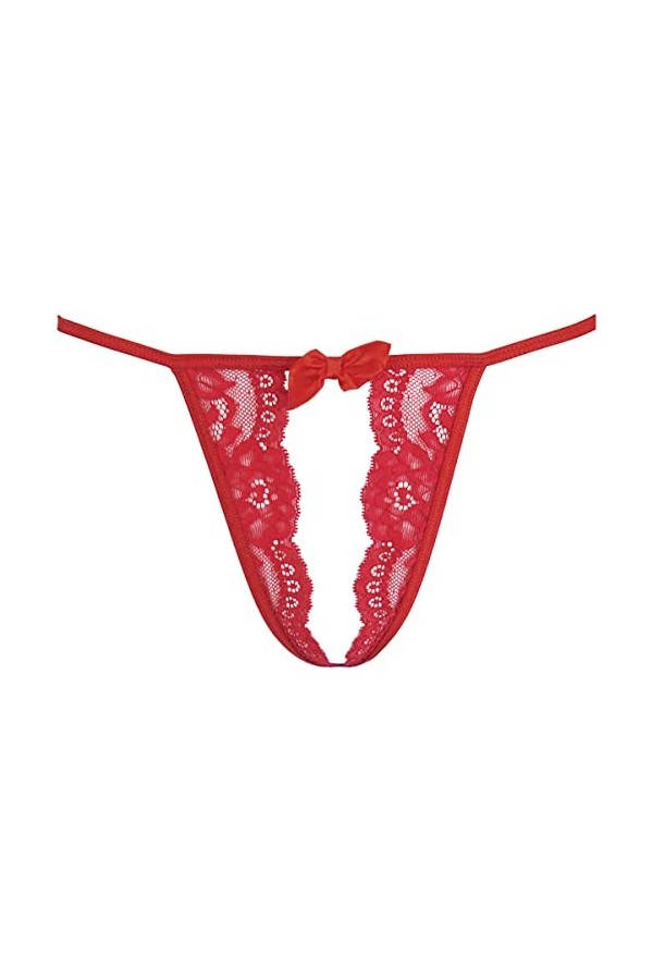 Axami String rouge ouvert avec dentelle douce et nœud, rouge, M