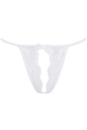 Axami String blanc ouvert avec dentelle douce et nœud, Blanc., M