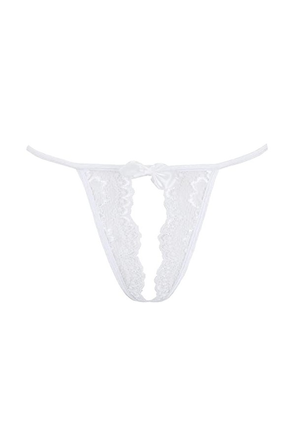 Axami String blanc ouvert avec dentelle douce et nœud, Blanc., M