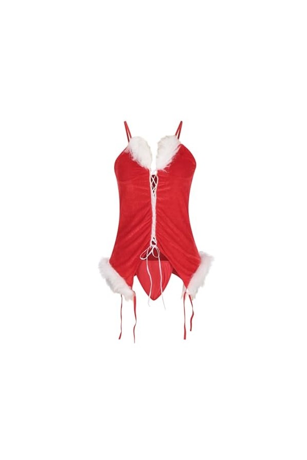 Ensembles De Lingerie pour Femmes - Haut Sexy À Lacets avec String Tentation Costume Uniforme De Noël, Bretelles Réglables Br