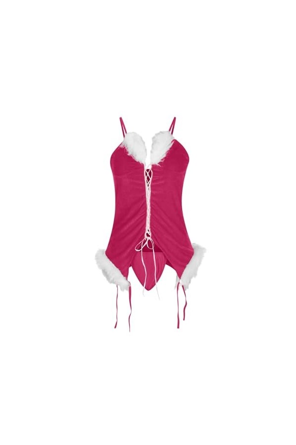 Ensembles De Lingerie pour Femmes - Haut Sexy À Lacets avec String Tentation Costume Uniforme De Noël, Bretelles Réglables Br