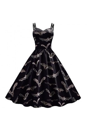 Générique Robe Camisole Sexy Imprimé Tête de Citrouille et Chauve-Souris pour Femme Costume De Cosplay Décolière Black, XL 