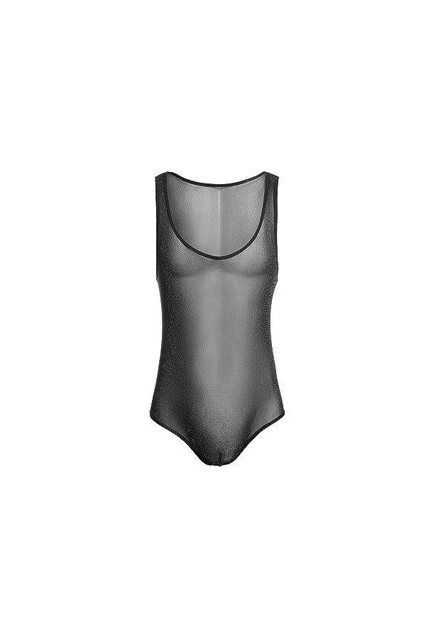 Hommes Bodysuit à Maille Diaphane et Brillante Slip Combinaison Maillot de Corps Top Une Pièce sous-Vêtements Lingerie Color: