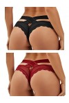ohmydear String Sexy Tanga Femme Sexy Chic Dentelle String Culottes Slips Femmes Croisées Creux Out Entrejambe en Coton M-L T