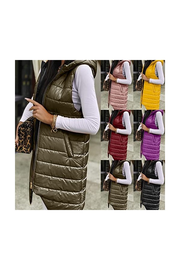 Gefomuofe Veste matelassée légère en duvet pour femme - Veste mi-saison dété - Automne - Sans manches - Veste longue et légè