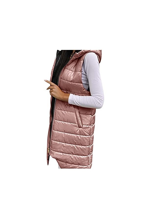 Gefomuofe Gilet long matelassé pour femme - Veste dhiver légère et chaude - Veste matelassée longue et fine, café, XXXL
