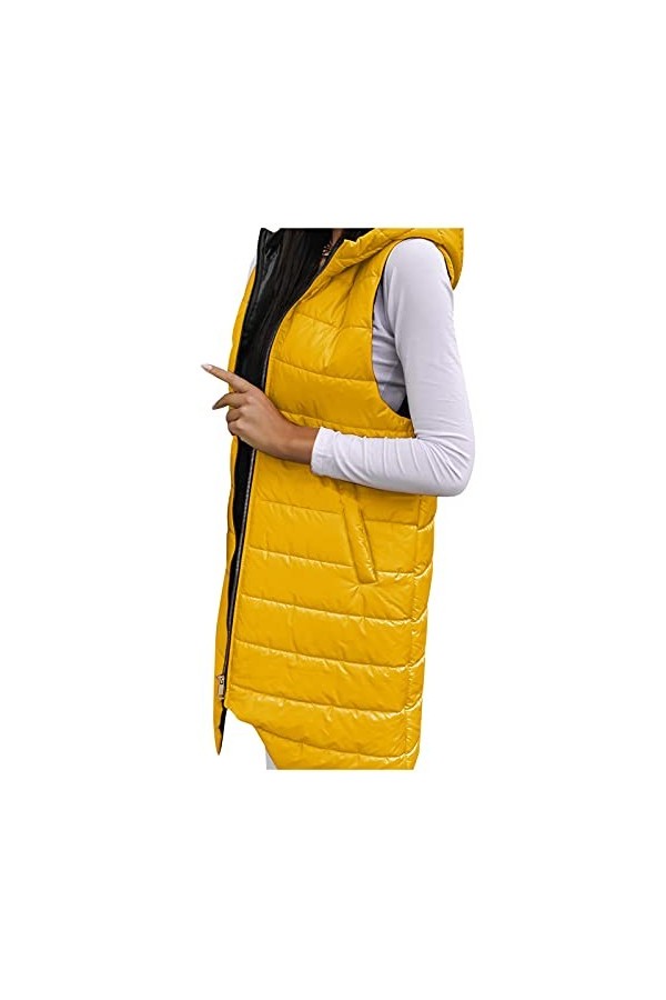 Gefomuofe Gilet long matelassé pour femme - Veste dhiver légère et chaude - Veste matelassée longue et fine, café, XXXL