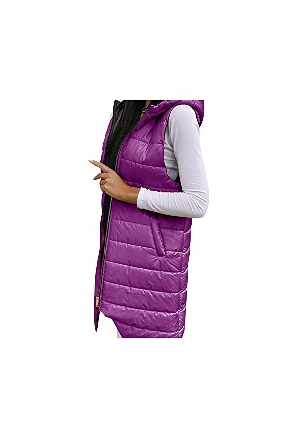 Gefomuofe Gilet long matelassé pour femme - Veste dhiver légère et chaude - Veste matelassée longue et fine, café, XXXL