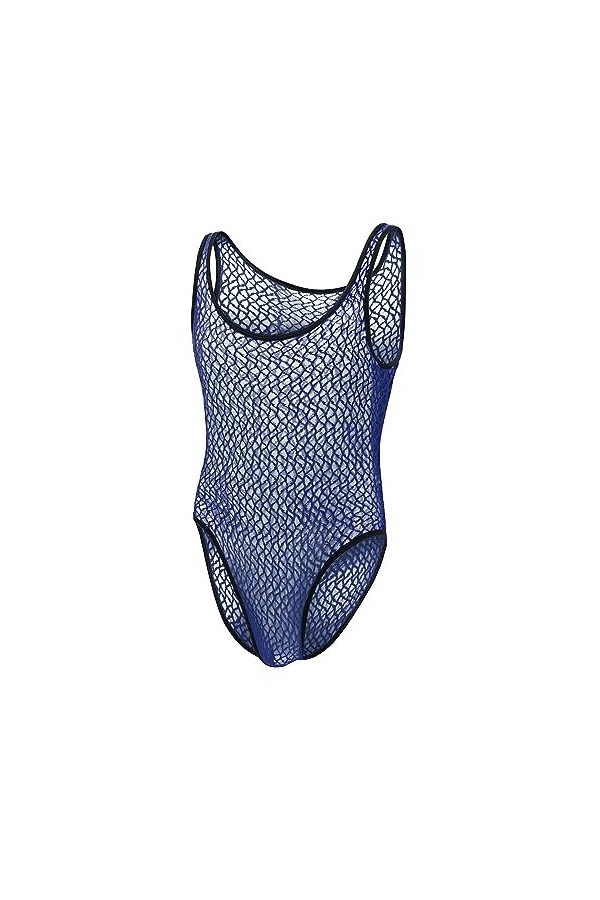 Body en Dentelle Transparente pour Hommes Sissy Lingerie One Piece Leotard Sleeveless Mankini Undershirts Top Maillot De Corp
