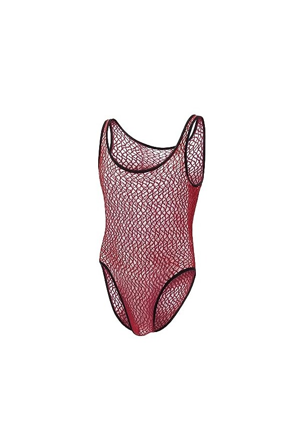 Body en Dentelle Transparente pour Hommes Sissy Lingerie One Piece Leotard Sleeveless Mankini Undershirts Top Maillot De Corp