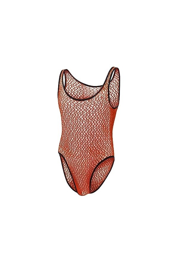 Body en Dentelle Transparente pour Hommes Sissy Lingerie One Piece Leotard Sleeveless Mankini Undershirts Top Maillot De Corp
