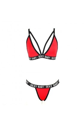 Bas basSexy Bikini Lingerie érotique Ensemble Trois Points, Rouge, 3XL