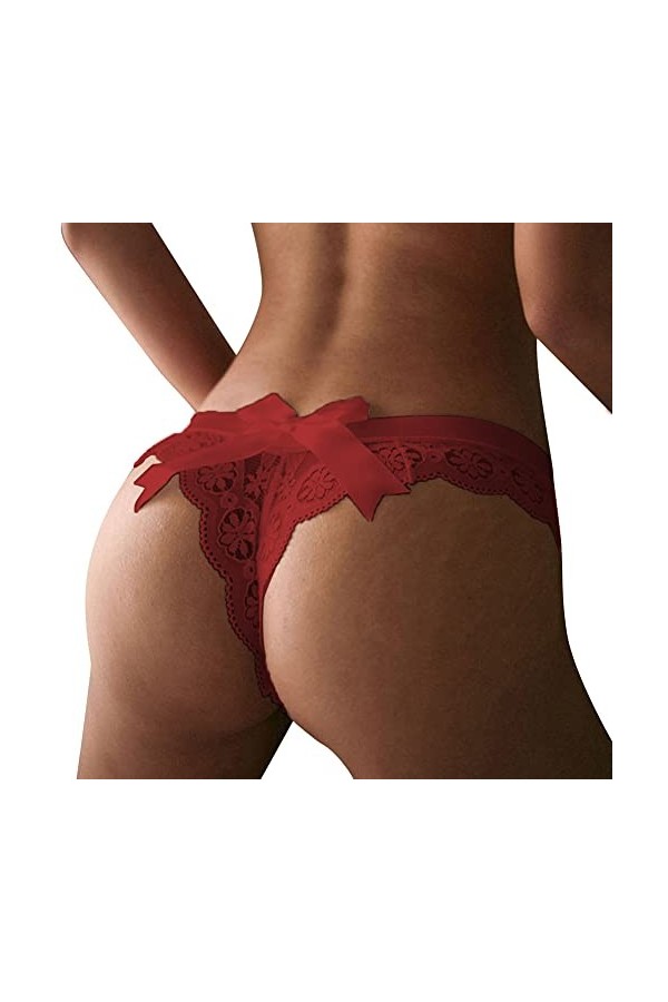 ROSVAJFY String en Dentelle pour Femme - Culotte Taille Moyenne - Culotte Sexy en Dentelle - Lingerie Transparente - sous-Vêt