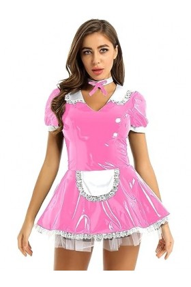 Alvivi Uniforme De Soubrette Française Femme Robe Similicuir Wetlook Déguisement Serveuse Femme De Ménage Costume Halloween C