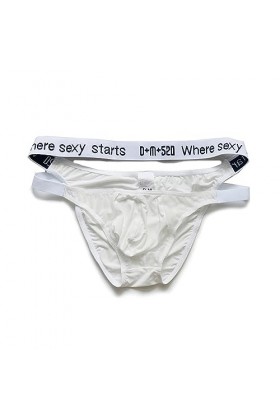 String Tanga Hommes Sexy Mesh Cheeky Lingerie Double Ceinture Culotte Stylée Slip Mince sous-vêtements Confortables Color:Whi