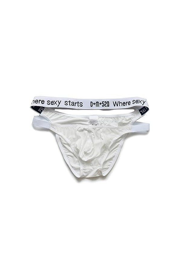 String Tanga Hommes Sexy Mesh Cheeky Lingerie Double Ceinture Culotte Stylée Slip Mince sous-vêtements Confortables Color:Whi
