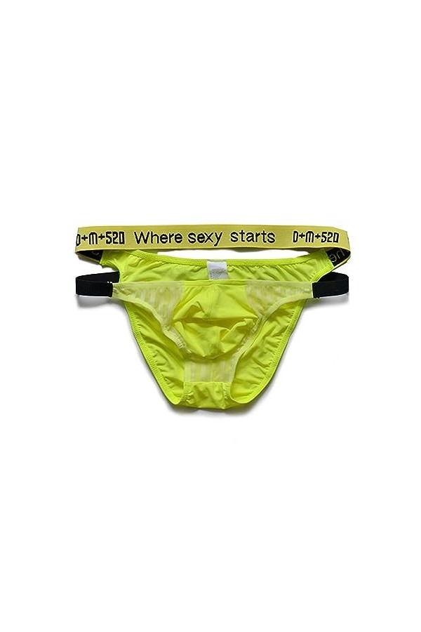 String Tanga Hommes Sexy Mesh Cheeky Lingerie Double Ceinture Culotte Stylée Slip Mince sous-vêtements Confortables Color:Whi
